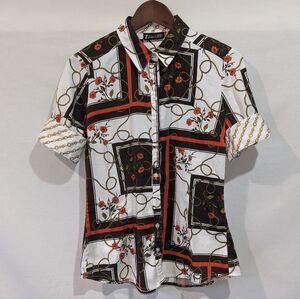 New York & Company Vintage Inspired Floral Western Cotton Blouse Size Sm…